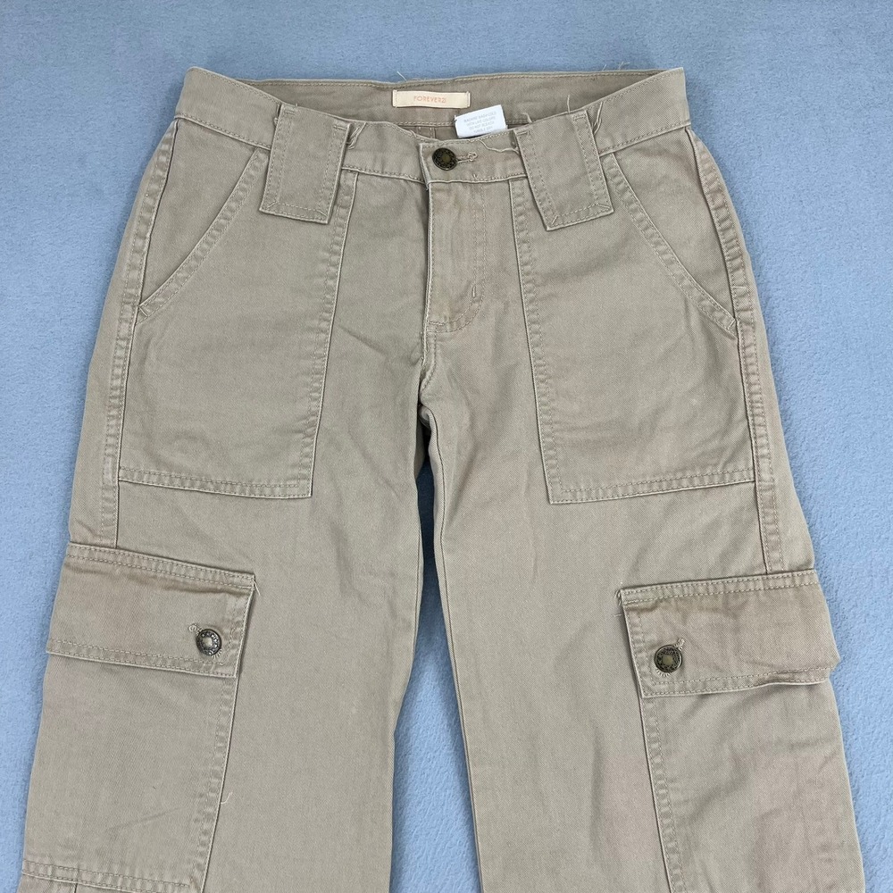 Forever 21 Womens XS Khaki Tan Cotton‎ Wide Leg Cargo Utility Pants Vtg Y2K USA - Picture 2 of 14